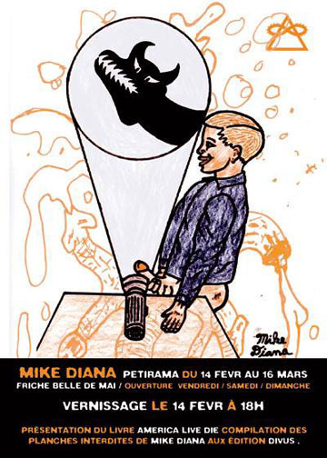 Mike Diana @ Le Dernier Cri France: AMERICA LIVE / DIE  book presentation for Divus Editions, Feb 14 - Mar 16, 2014