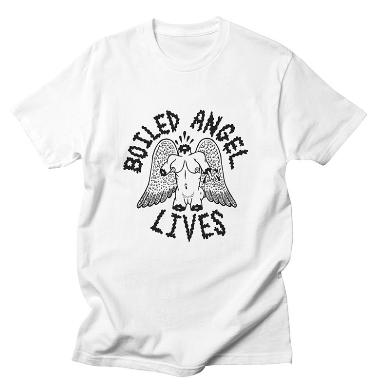 Boiled Angel Lives White T-Shirt by Mike Diana
